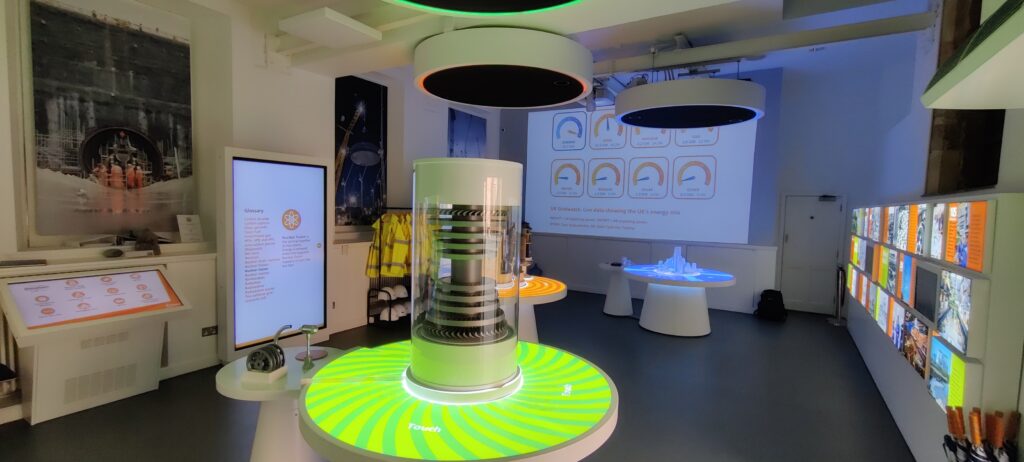 Interactive exhibits at the Hinkley Point C Visitor Centre.