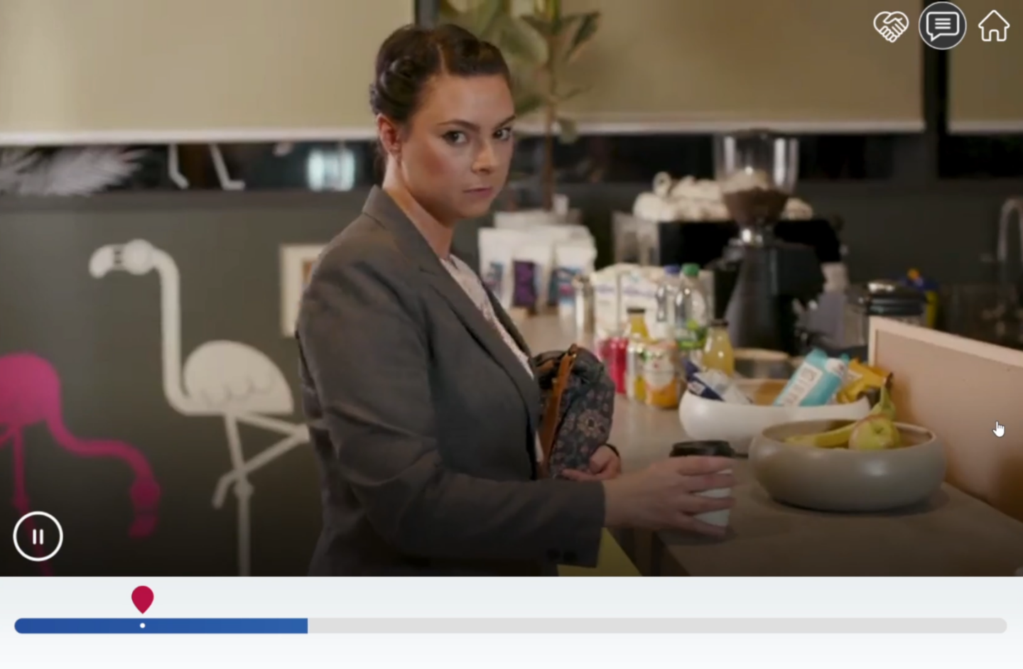 Screenshot showing an interactive video where learners flag microaggressions.'