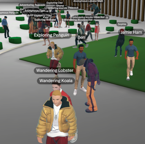 A screenshot showing virtual participants in a Spatial gathering.