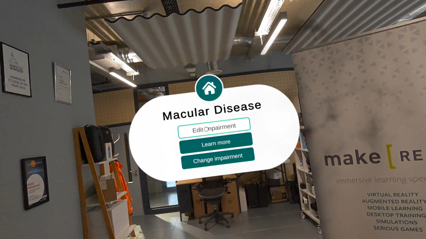 Editing the severity of the macular disease simulation in the InSight VR app.'