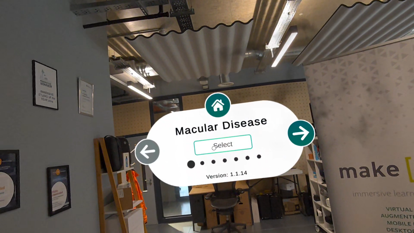 Selecting macular disease simulation in the InSight VR app.'